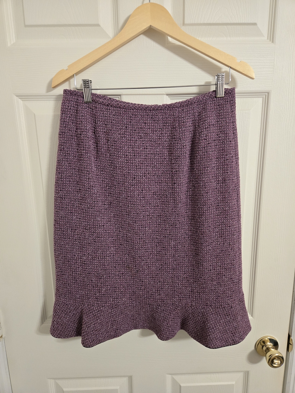 Kasper Purple Tweed Ruffle-Hem Skirt Size 10 Petite Y2K